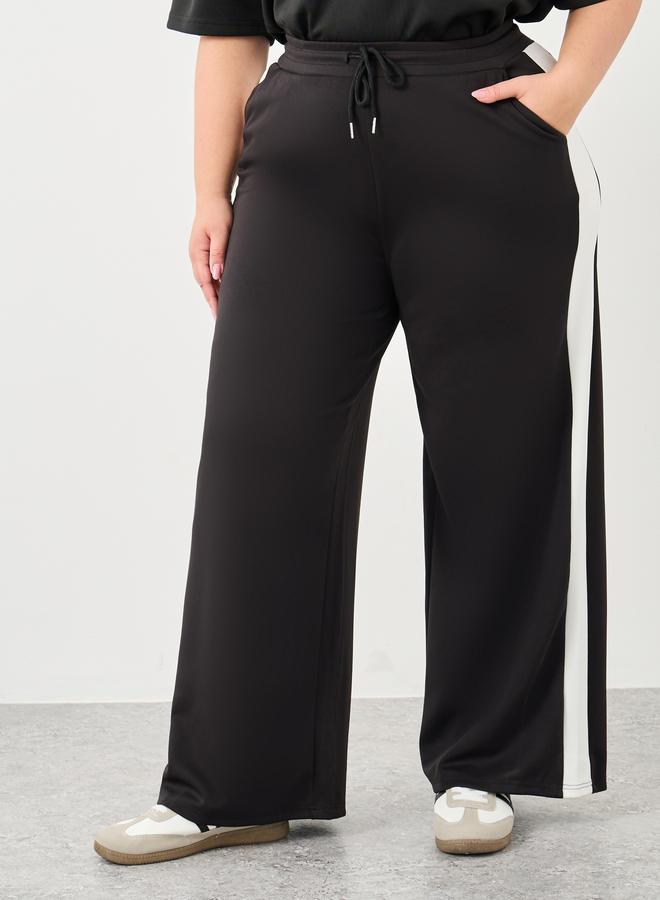 Styli Plus Wide Leg Joggers with Side Seam Contrast Panel - Image 2