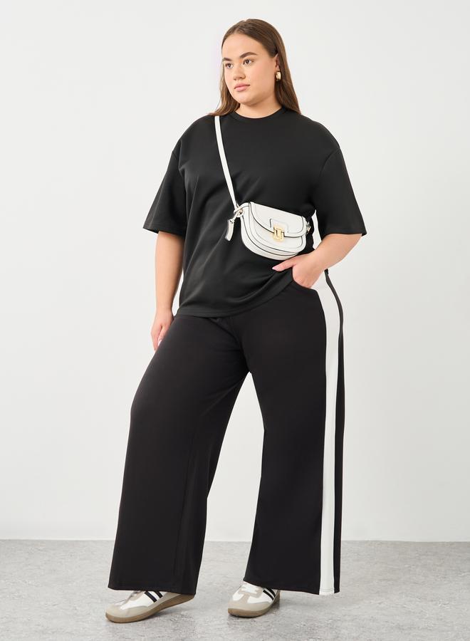 Styli Plus Wide Leg Joggers with Side Seam Contrast Panel - Image 1