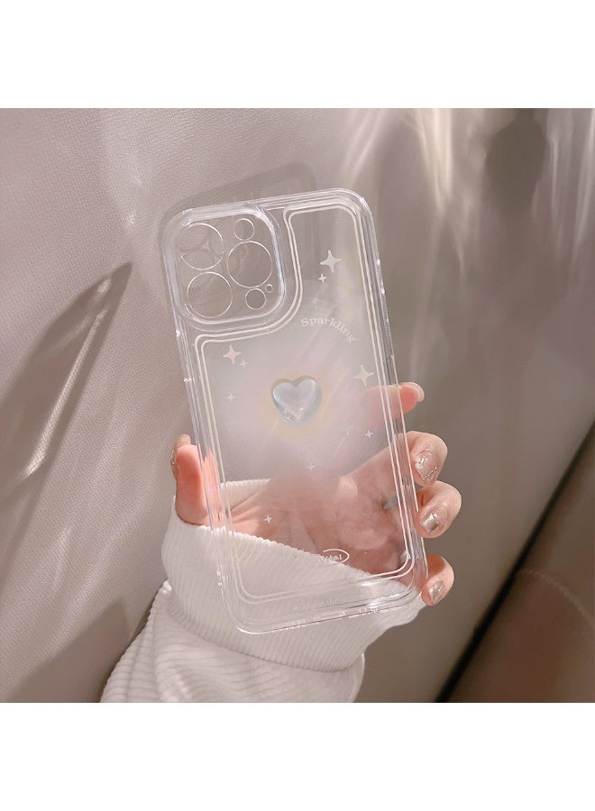 NIBEMINENT Three Dimensional Crystal Heart Protective TPU Case Cover For iPhone 15, Clear - Image 1