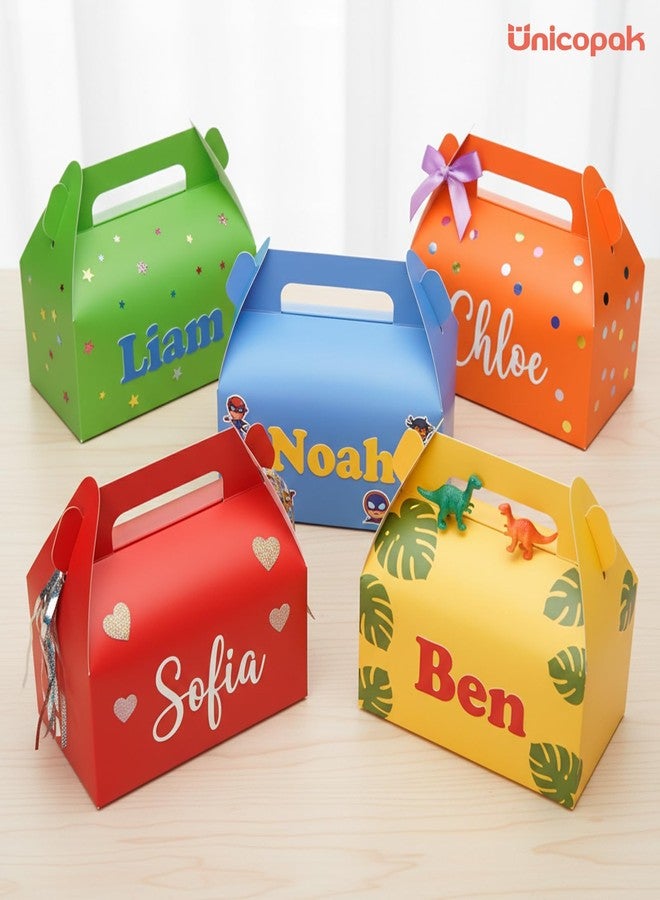 UnicoPak 30 Pack Party Favor Bag Boxes, Gable Gift Boxes with Handles for Candies Treats Goodies Cookies Happy Meals, Ideal for Theme Birthday Party, Classroom Events, Valentine's Day, 6.5x3.5x3.5 Inches - Image 3