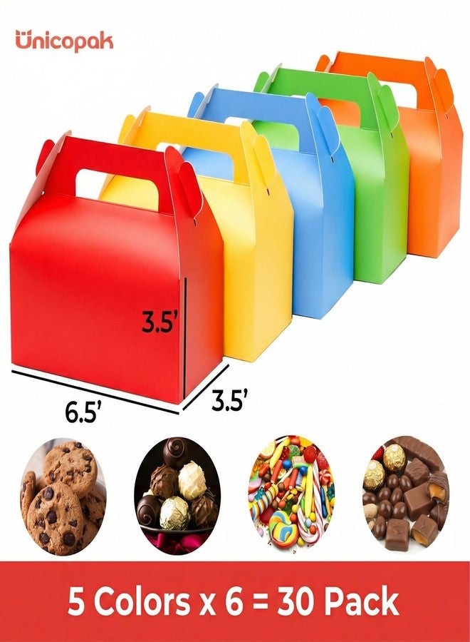 UnicoPak 30 Pack Party Favor Bag Boxes, Gable Gift Boxes with Handles for Candies Treats Goodies Cookies Happy Meals, Ideal for Theme Birthday Party, Classroom Events, Valentine's Day, 6.5x3.5x3.5 Inches - Image 2