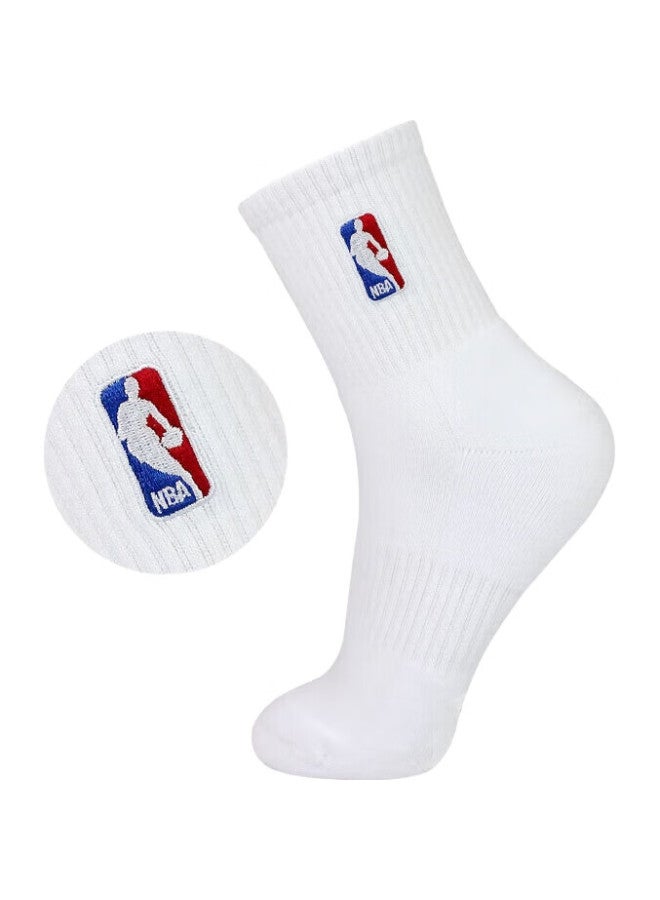 NBA Basketball Socks For Women, Mid-Calf Casual Sports Socks, Thick Cotton Terry Socks With Embroidery For Students, Running Cotton Socks, 3 Pairs - Image 1