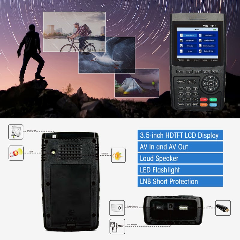 WS-6916 Digital Satellite Finder Meter HD Digital Satellite TV Finder Digital Satellite Signal Finder Meter with Carrying Pouch and Strap - Image 3