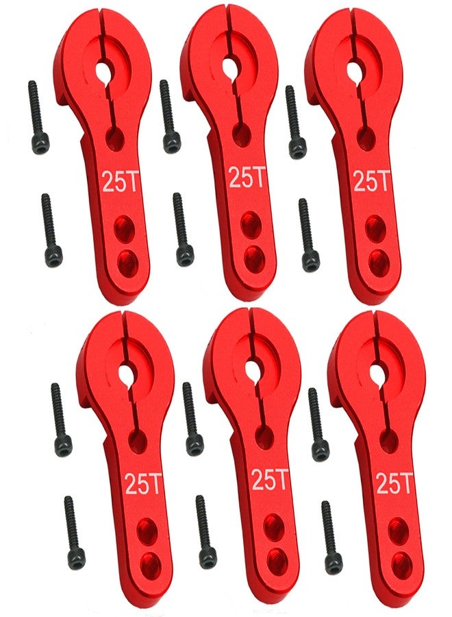 Vgoohobby 6Pcs Vgoohobby 25T Aluminum Servo Horns,RC 25 Tooth Steering Arm M3 Threads for RC Car Truck Buggy Airplane Boat,Red - Image 1