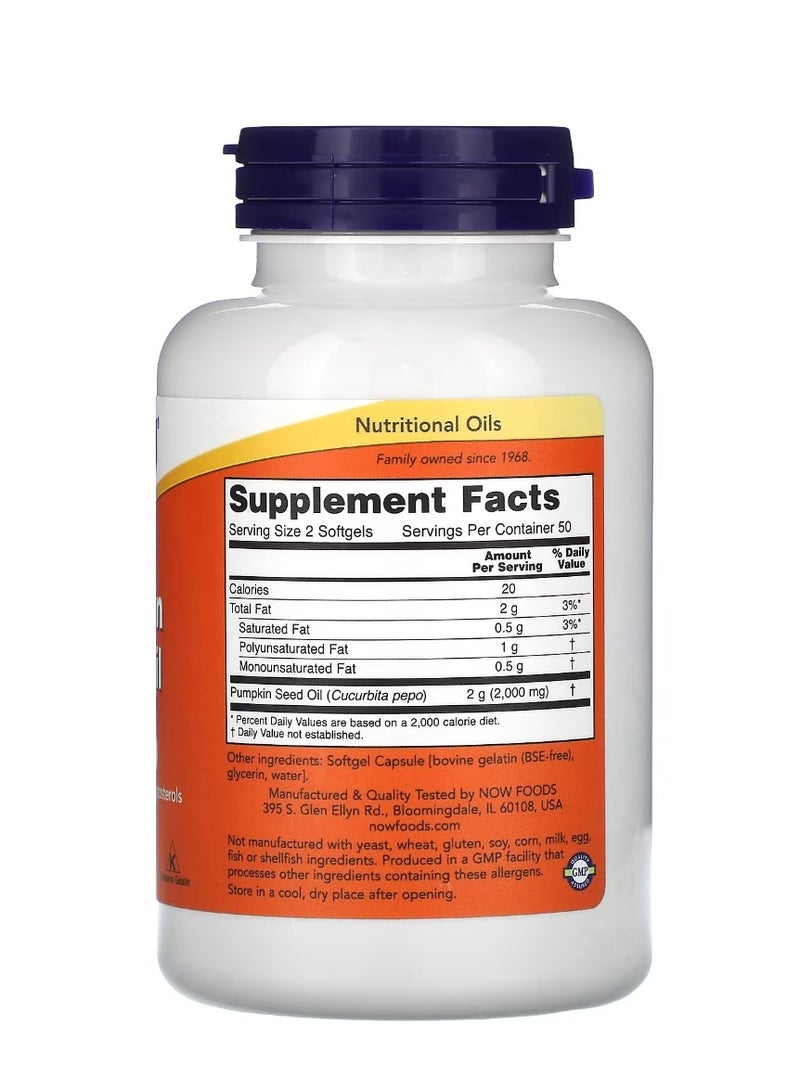 now Pumpkin Seed Oil 1000 Mg 100 Softgels - Image 2