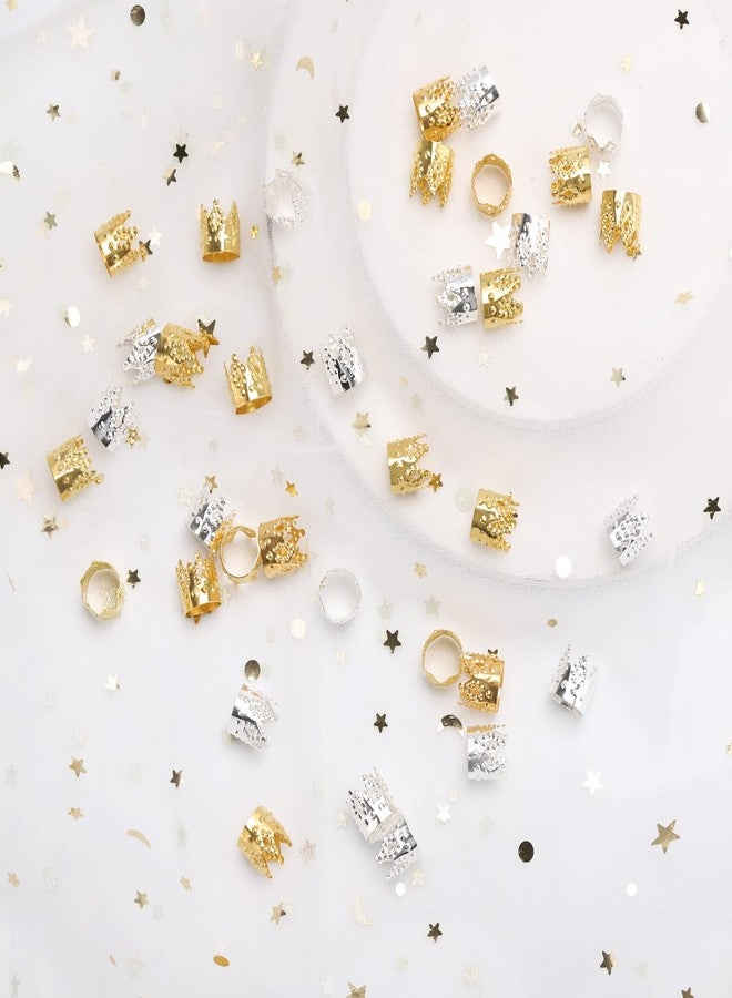 تي بيست ماكس مجموعة تي بيست ماكس المكونة من 200 قطعة من خرز الشعر، مجوهرات شعر دريدلوكس للنساء، حلقات شعر، مشابك، إكسسوارات، أساور معدنية فضية، تاج ذهبي - Image 5