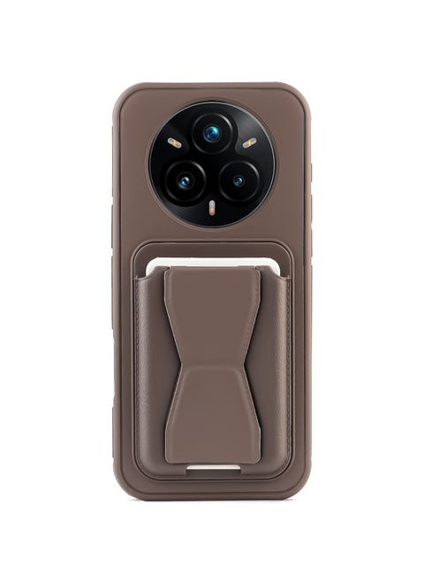 Leather back cover with card wallet Foldable Shockpoof Case compatible with Realme 14 Pro 5G/Realme 14 Pro Plus 5G (Dark Brown)