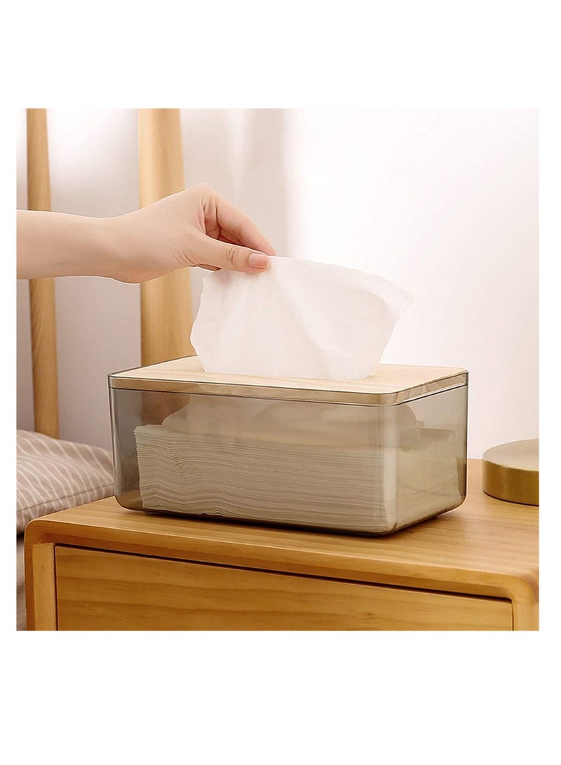 ECVV حامل مناديل الوجه من ECVV مصنوع من الأكريليك الشفاف على شكل مستطيل من Nordic Creative مع موزع مناديل ورقية للتجفيف وعلبة مناديل مبللة للمطاعم مع غطاء من الخيزران - Image 1