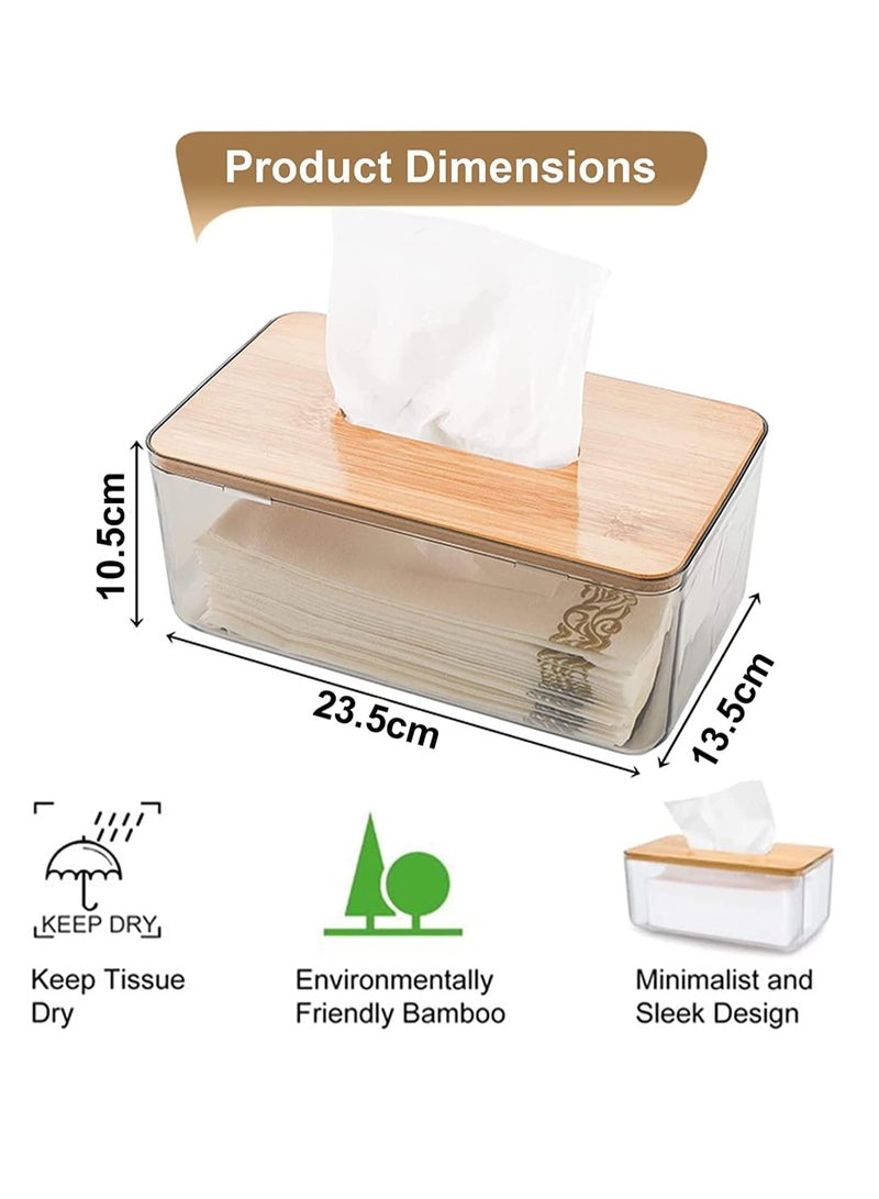 ECVV حامل مناديل الوجه من ECVV مصنوع من الأكريليك الشفاف على شكل مستطيل من Nordic Creative مع موزع مناديل ورقية للتجفيف وعلبة مناديل مبللة للمطاعم مع غطاء من الخيزران - Image 2