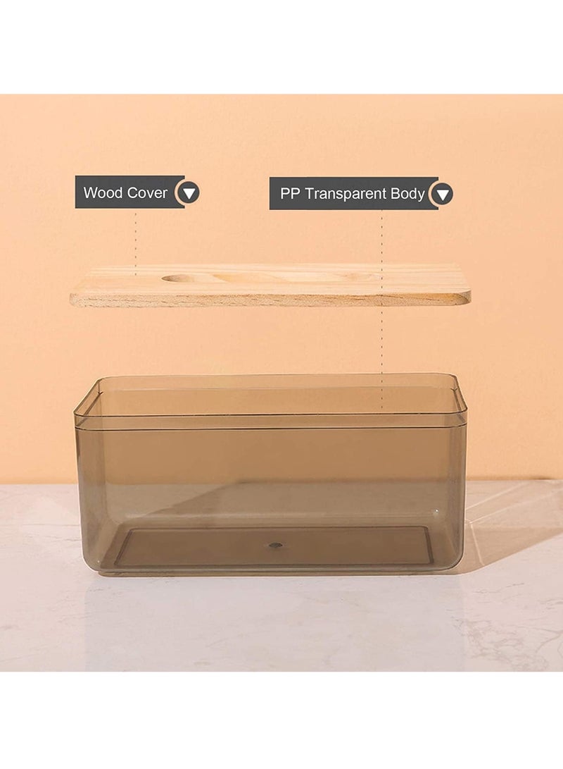 ECVV حامل مناديل الوجه من ECVV مصنوع من الأكريليك الشفاف على شكل مستطيل من Nordic Creative مع موزع مناديل ورقية للتجفيف وعلبة مناديل مبللة للمطاعم مع غطاء من الخيزران - Image 3