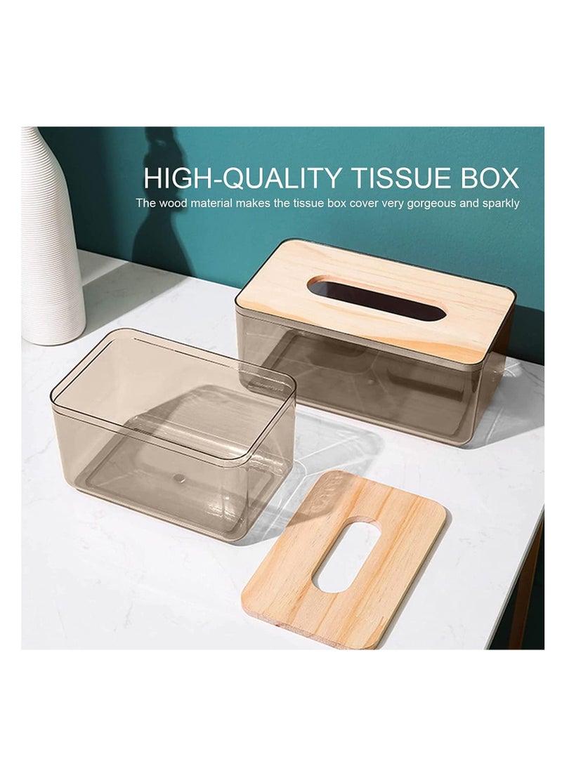 ECVV حامل مناديل الوجه من ECVV مصنوع من الأكريليك الشفاف على شكل مستطيل من Nordic Creative مع موزع مناديل ورقية للتجفيف وعلبة مناديل مبللة للمطاعم مع غطاء من الخيزران - Image 4