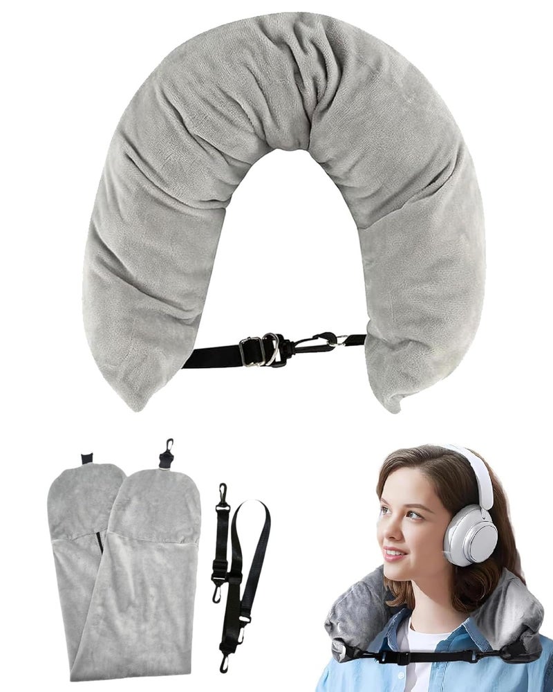 INOCEAN Stuffable Neck Pillow for Travel, Travel Neck Pillow, Car, Home, Flight Pillow for Sleeping with Attachable Snap Strap, Lightweight and Compact Design, Adjustable Comfort for Long Journeys, (Grey) - Image 1