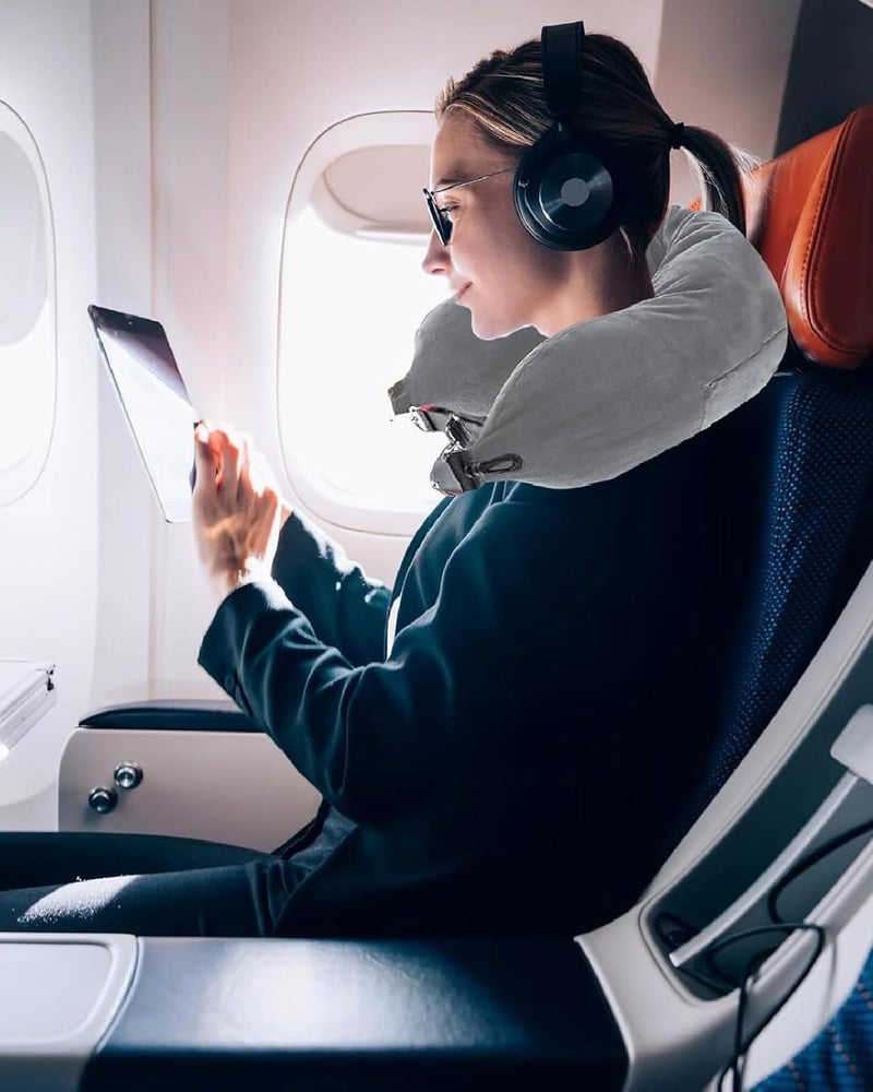 INOCEAN Stuffable Neck Pillow for Travel, Travel Neck Pillow, Car, Home, Flight Pillow for Sleeping with Attachable Snap Strap, Lightweight and Compact Design, Adjustable Comfort for Long Journeys, (Grey) - Image 3