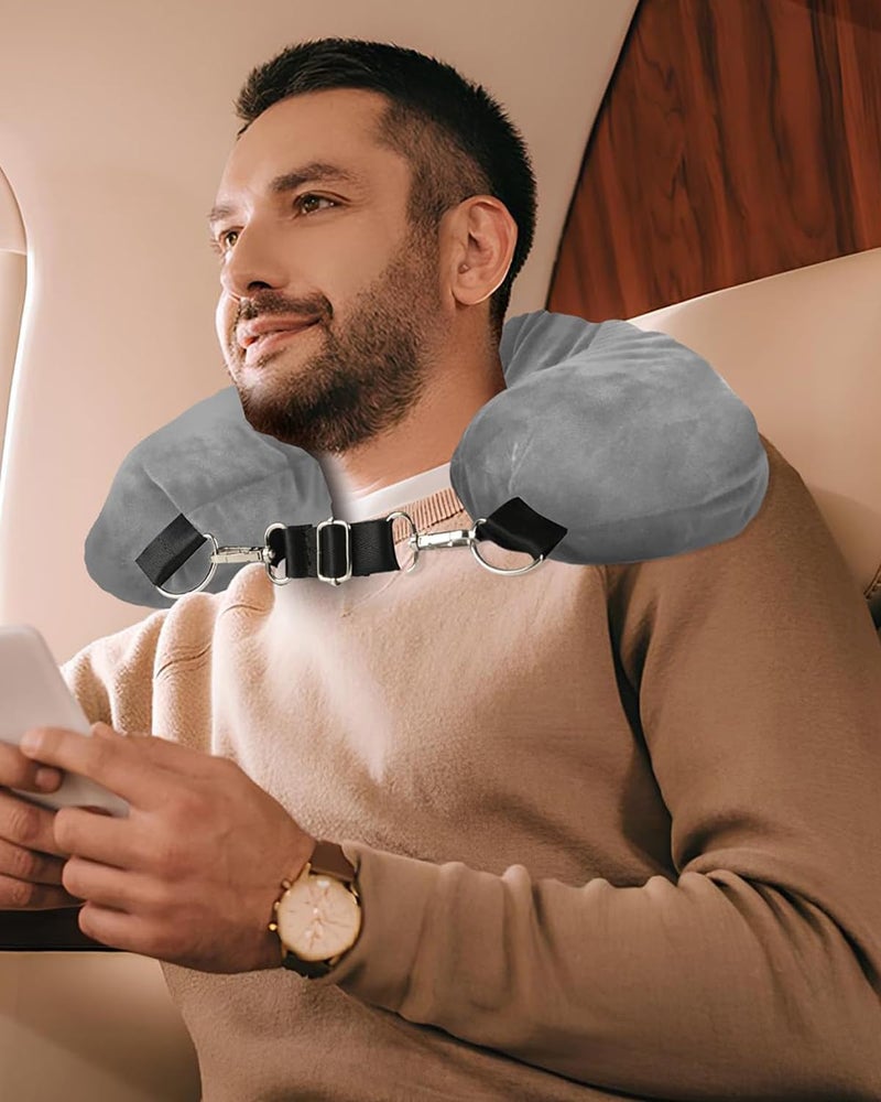 INOCEAN Stuffable Neck Pillow for Travel, Travel Neck Pillow, Car, Home, Flight Pillow for Sleeping with Attachable Snap Strap, Lightweight and Compact Design, Adjustable Comfort for Long Journeys, (Grey) - Image 4
