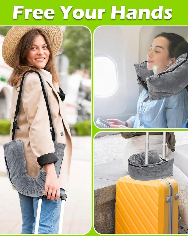 INOCEAN Stuffable Neck Pillow for Travel, Travel Neck Pillow, Car, Home, Flight Pillow for Sleeping with Attachable Snap Strap, Lightweight and Compact Design, Adjustable Comfort for Long Journeys, (Grey) - Image 5