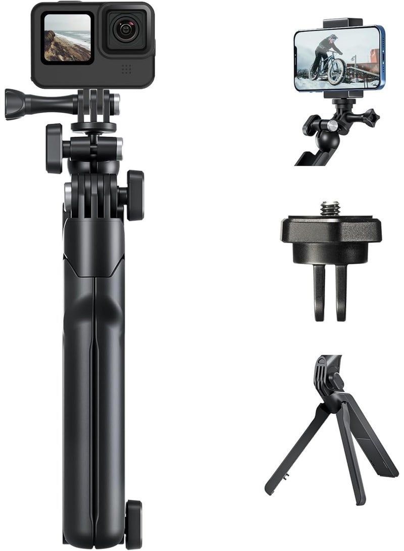 Zikra Selfie Stick Tripod Handle Grip for GoPro Phone, 360 Ball Joint Stabilizer Holder Handler Extension Pole, Extendable Travel Tripod Compatible with iPhone 15/14/13 Pro Max/Android - Image 1