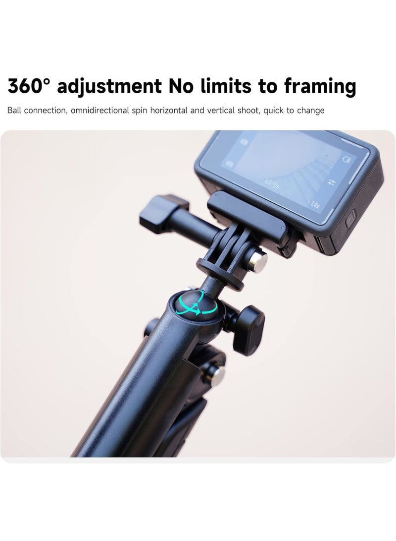 Zikra Selfie Stick Tripod Handle Grip for GoPro Phone, 360 Ball Joint Stabilizer Holder Handler Extension Pole, Extendable Travel Tripod Compatible with iPhone 15/14/13 Pro Max/Android - Image 4