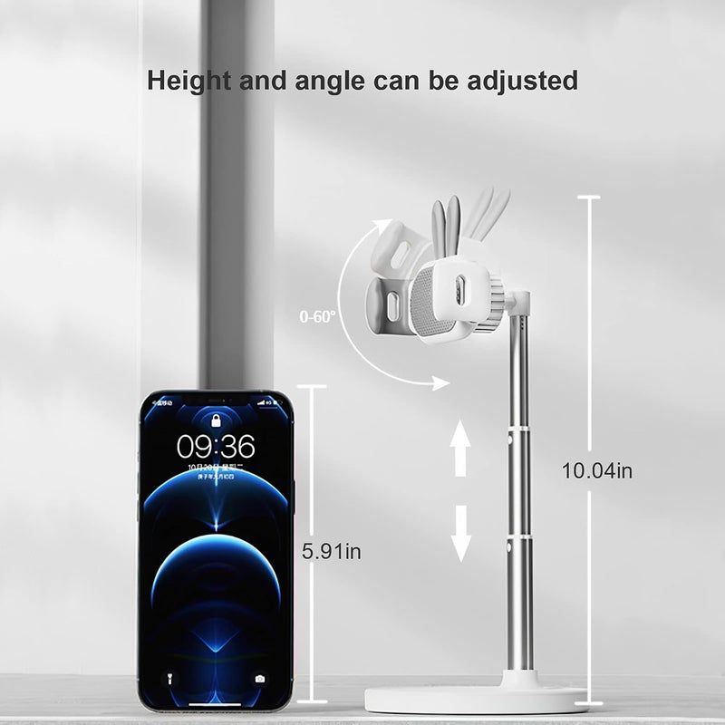 Oatsbasf Cute Bunny Phone Holder, Angle Height Adjustable Rabbit Phone Stand, Quick Installation, Compatible with iPhone, Kindle, iPad, Switch, Tablets (4-10"), All Phones (JD1-White) - Image 5