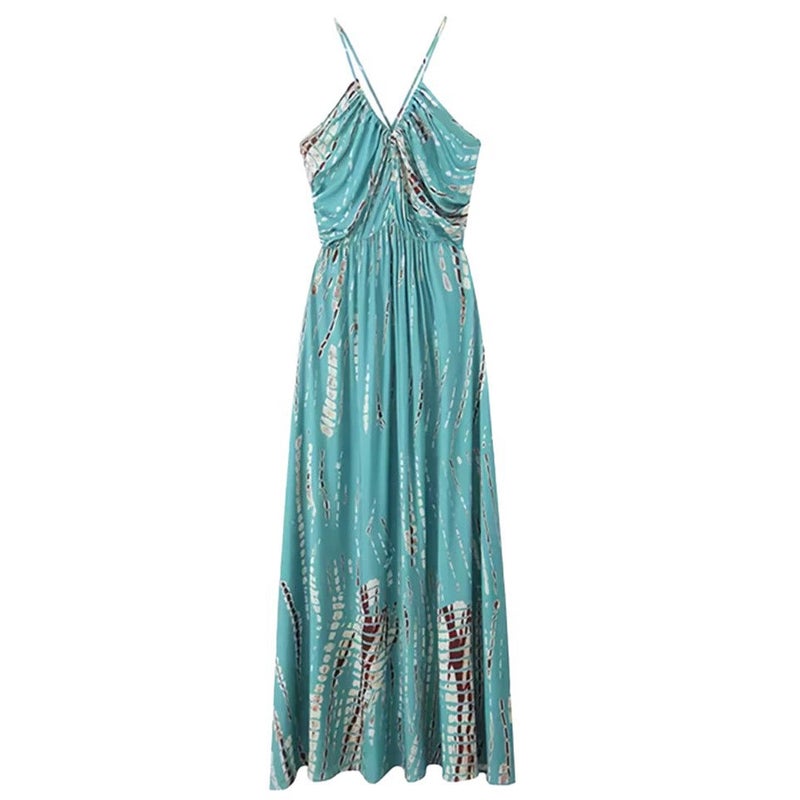 French Style Halter Neck Sleeveless Flowy Maxi Dress for Women - Image 5