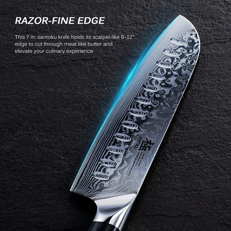 KYOKU Santoku Knife - 7" - Shogun Series - Japanese VG10 Steel Core Forged Damascus Blade - with Sheath & Case - Image 4