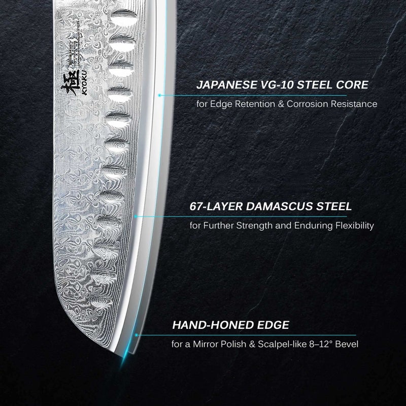 KYOKU Santoku Knife - 7" - Shogun Series - Japanese VG10 Steel Core Forged Damascus Blade - with Sheath & Case - Image 3