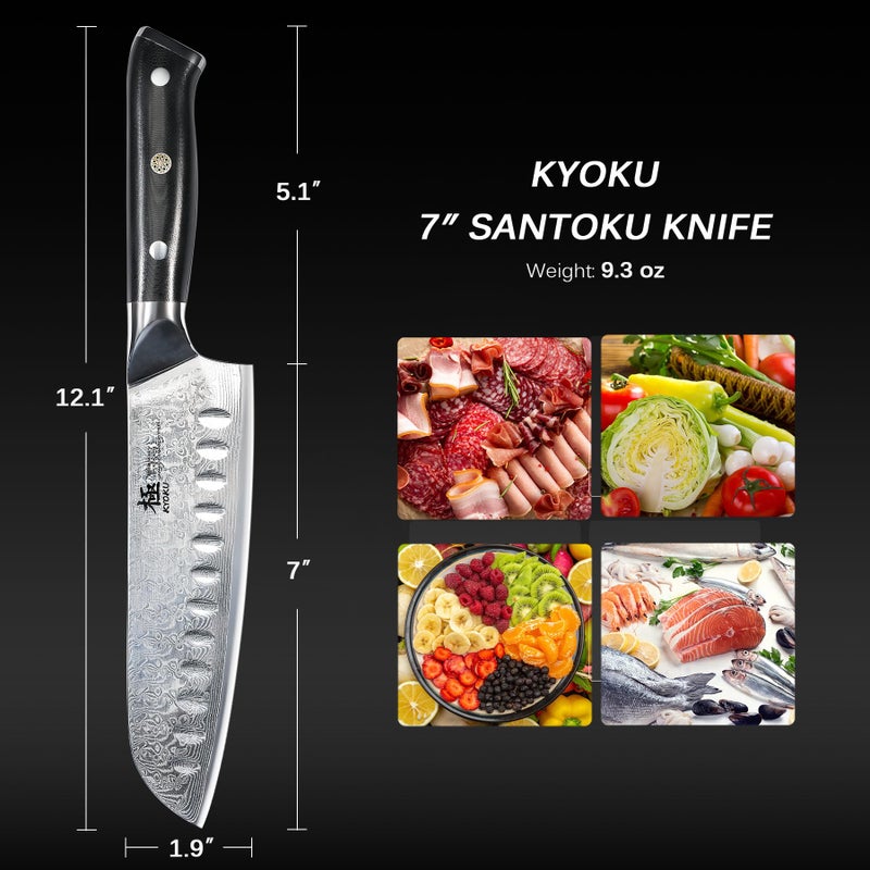 KYOKU Santoku Knife - 7" - Shogun Series - Japanese VG10 Steel Core Forged Damascus Blade - with Sheath & Case - Image 5