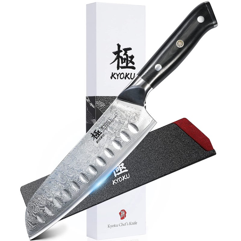 KYOKU Santoku Knife - 7" - Shogun Series - Japanese VG10 Steel Core Forged Damascus Blade - with Sheath & Case - Image 1