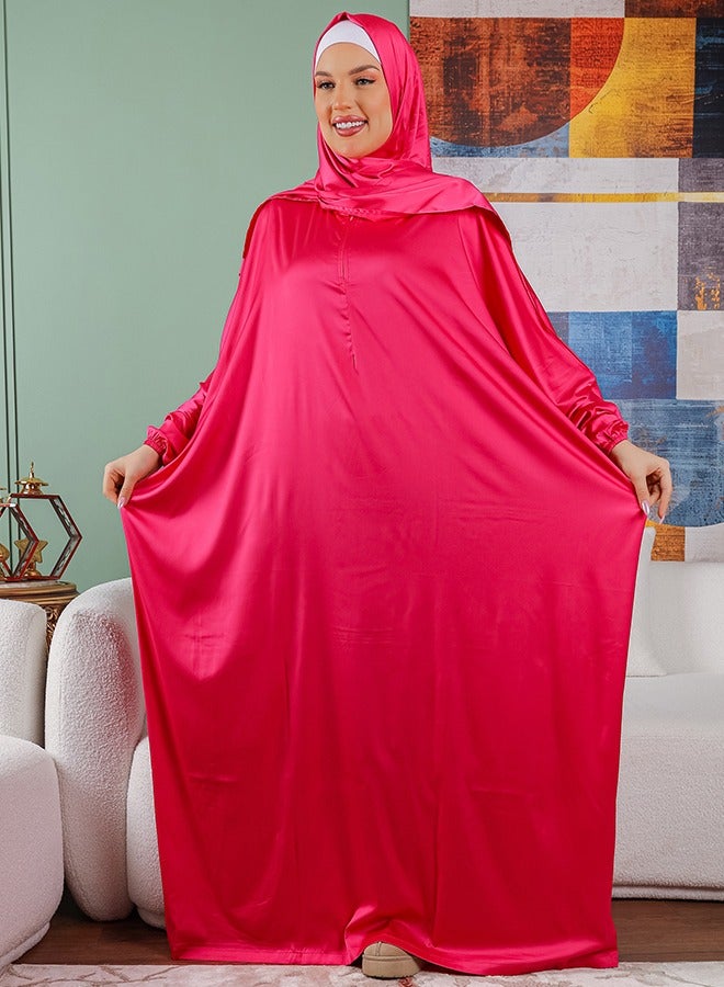 Zmurud Practical plain silky satin prayer dress with headscarf from zmurud fashion  - Image 4