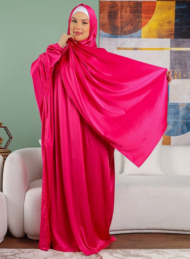 Zmurud Practical plain silky satin prayer dress with headscarf from zmurud fashion  - Image 3