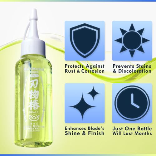 Yoshihiro 100% Pure Tsubaki Japanese Knife Maintenance Oil 3.4oz(100ml) with Complimentary Sabitori Rust Eraser and Microfiber Cloth - Image 4
