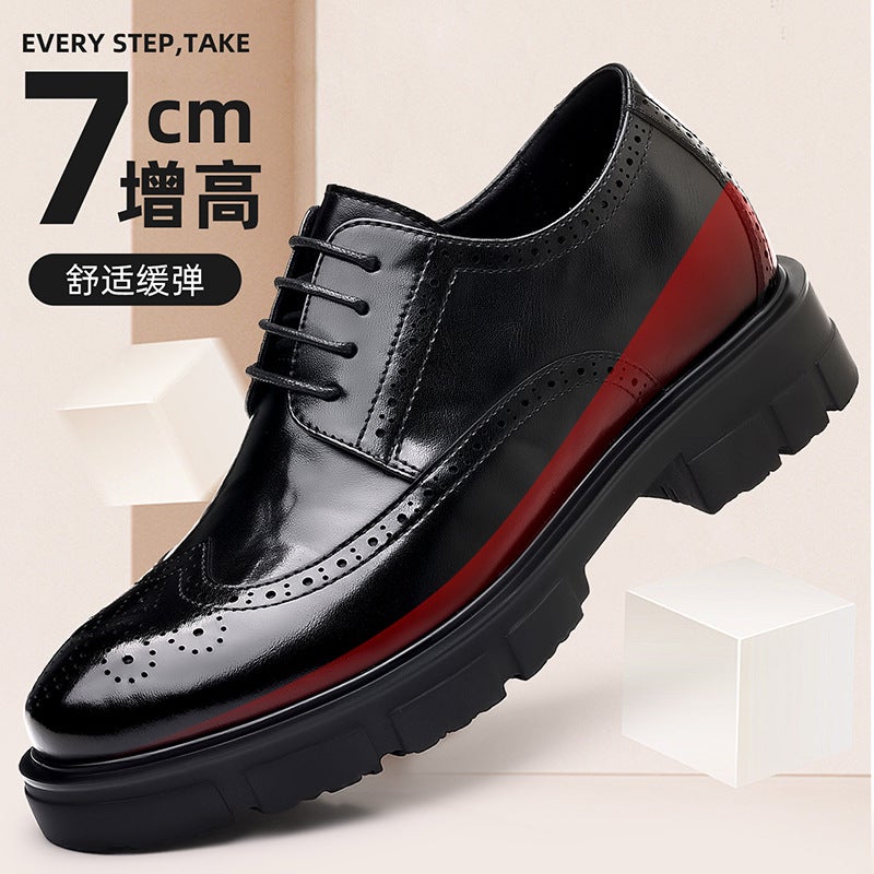 Men'S Height-Increasing Leather Shoes, New Genuine Leather Formal Brogue Shoes, High-End Business British Style Thick-Soled Men'S Shoes - Image 2