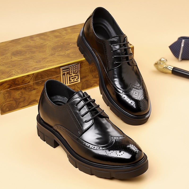 Men'S Height-Increasing Leather Shoes, New Genuine Leather Formal Brogue Shoes, High-End Business British Style Thick-Soled Men'S Shoes - Image 3