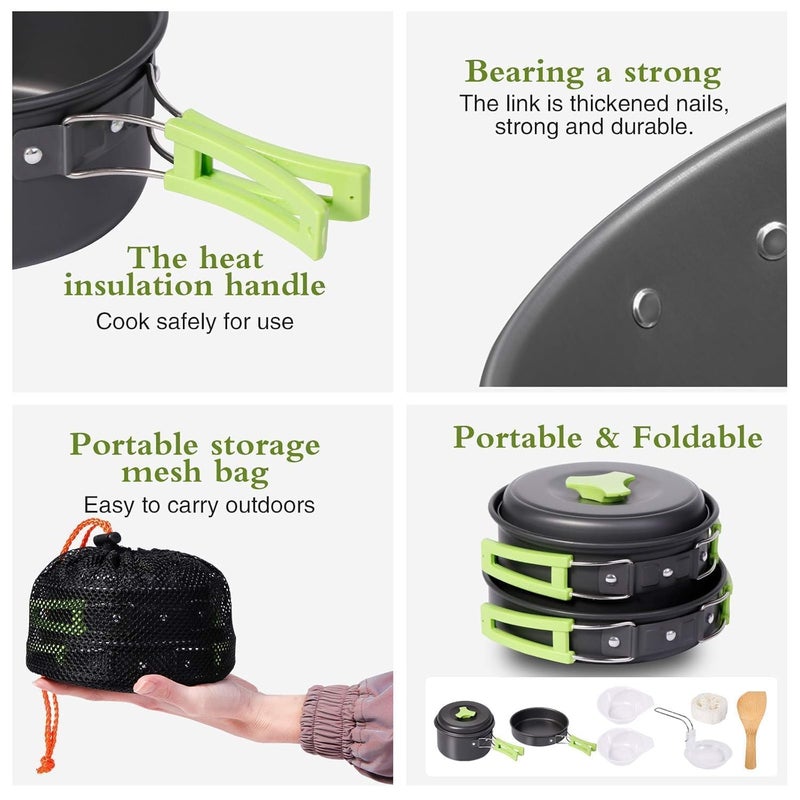 DPCR 9 Pcs Camping Cooking Set with Portable Kettle 0.8L, Camping Accessories for Outdoor ，Camping Utensils with Carry Bag (Cookware Set + Portable Kettle) - Image 3