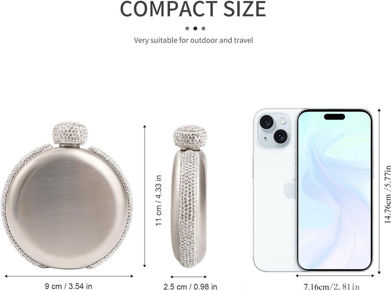 INTOR Hip Liquor Flask for Women, Leakproof Wine Flasks 304 Stainless Steel Rhinestone Portable Flask with Funnel, Women Girls Bling Gift(Silver/5oz) - Image 4
