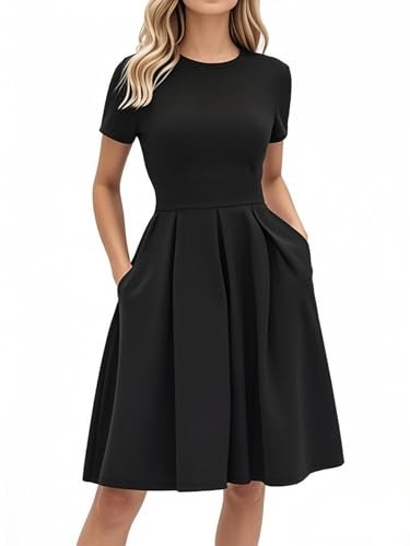 oxiuly Vintage Black Hepburn Style Dressed for Women 2024 Elegant Modest Fit and Flare Swing Sunday Vacation Holiday Party Cocktail Church Wedding Dress S253 Black XL - Image 5