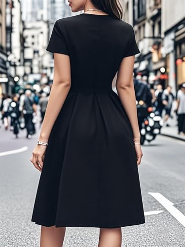 oxiuly Vintage Black Hepburn Style Dressed for Women 2024 Elegant Modest Fit and Flare Swing Sunday Vacation Holiday Party Cocktail Church Wedding Dress S253 Black XL - Image 4