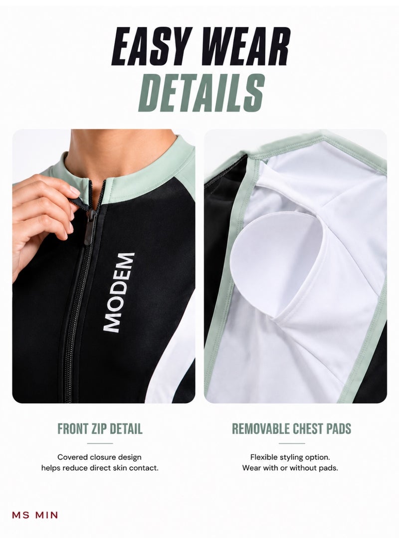 MS MIN Modest 4-Piece Swimsuit Set for Women, Black Green Full Coverage Swimwear with Swim Skirt, Swim Shorts & Swim Cap, Long Sleeve UV Protection Bathing Suit for Swimming & Beach - Image 4