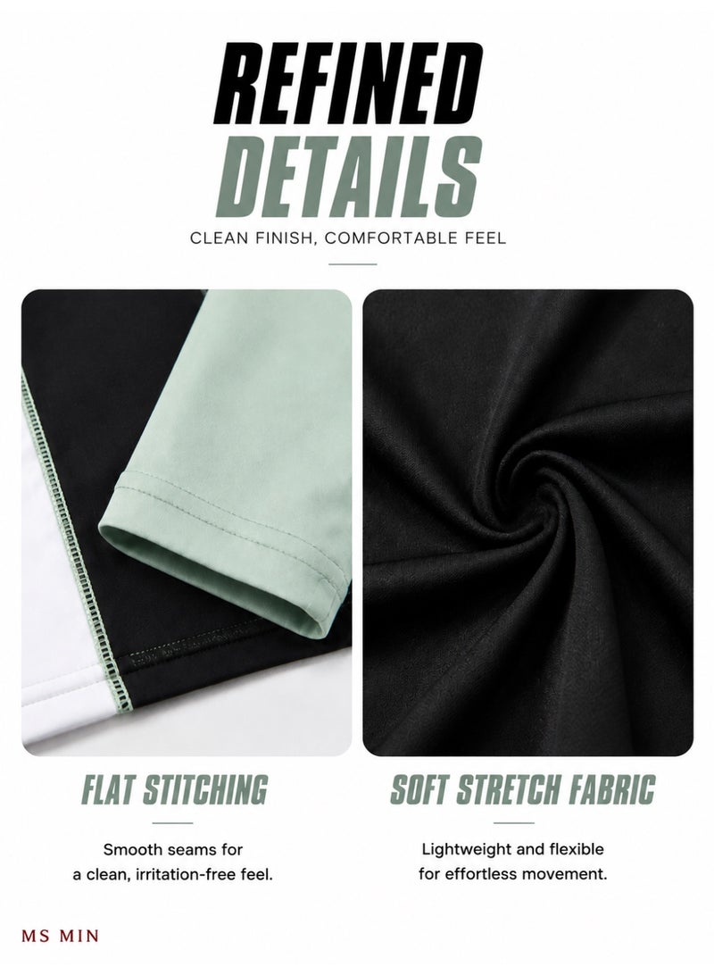 MS MIN Modest 4-Piece Swimsuit Set for Women, Black Green Full Coverage Swimwear with Swim Skirt, Swim Shorts & Swim Cap, Long Sleeve UV Protection Bathing Suit for Swimming & Beach - Image 5