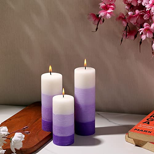 PROSPERRO LUMO Wax By Parkash Candle Set Of 3 Fragrance Pillar Candles Shade Finish (Purple - Lavender) 5 x 15 cm - Image 1