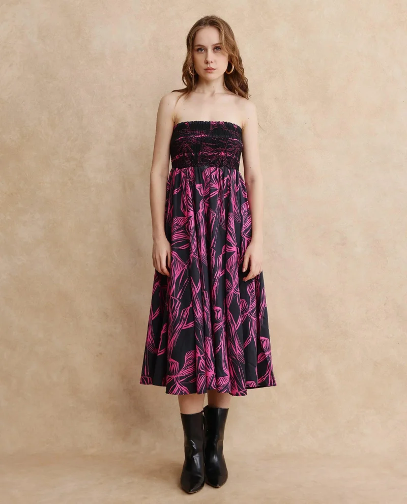 Rareism Women's Abstract Print Midi Dress