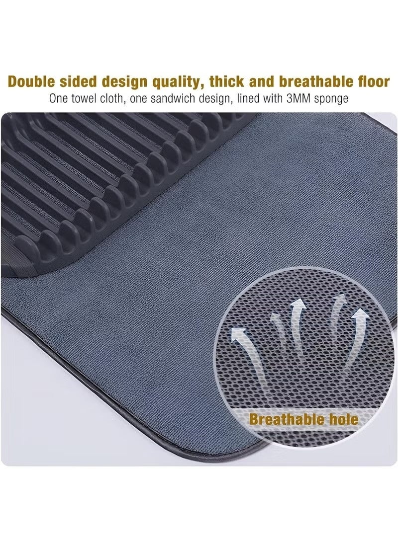 Dish rack and microfiber drying mat - space-saving design that folds for easy storage, basic rack, gray - Image 5