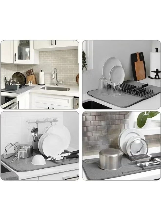 Dish rack and microfiber drying mat - space-saving design that folds for easy storage, basic rack, gray - Image 4