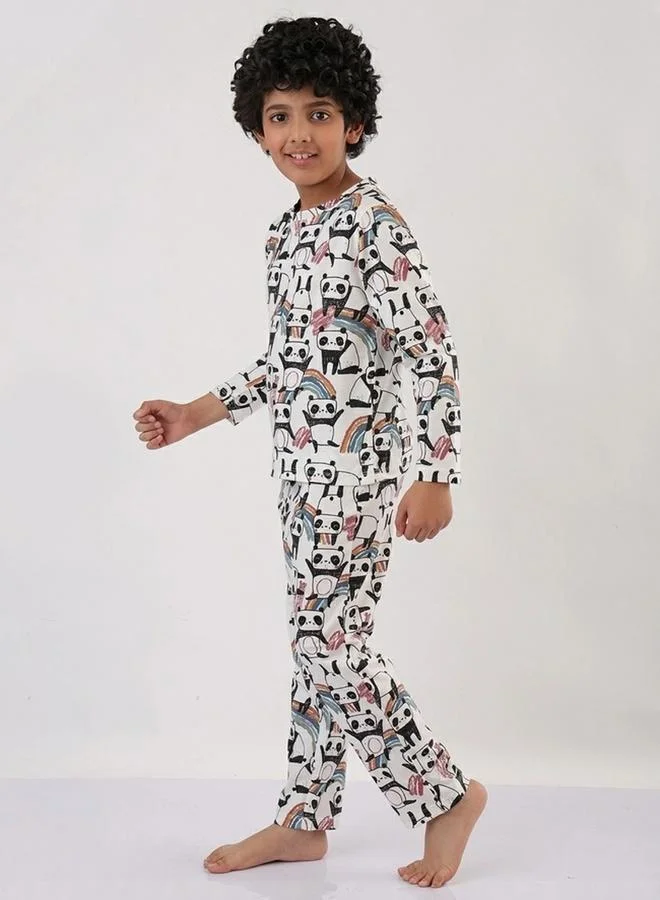 Anthrilo Anthrilo Boys White All-Over Panda Print Long Sleeve T-Shirt and Pyjama Set