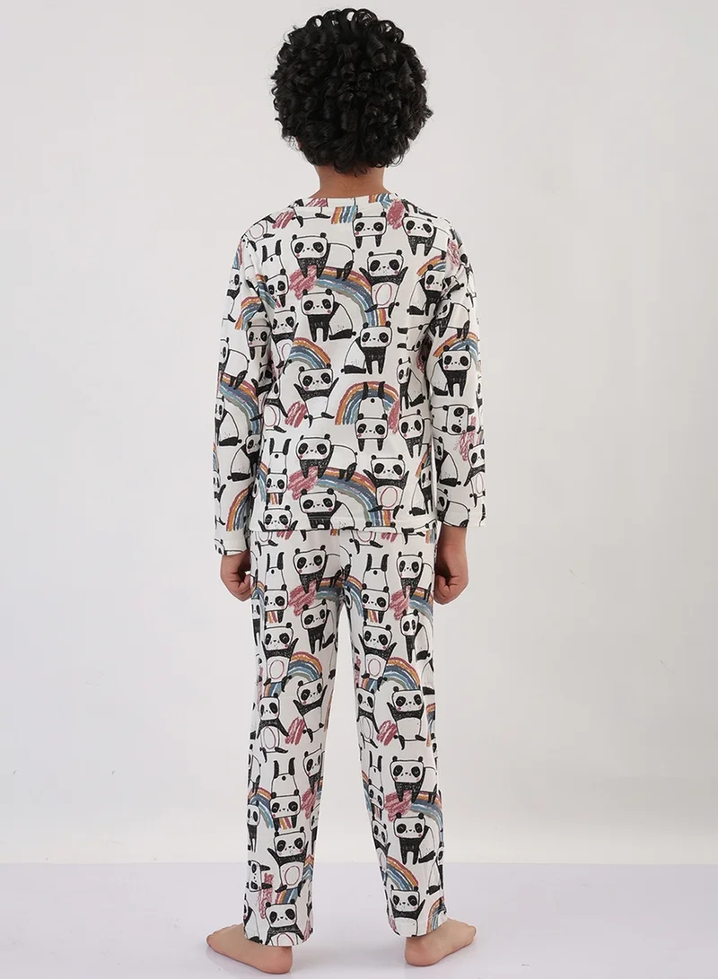 ستايلي Anthrilo Boys White All-Over Panda Print Long Sleeve T-Shirt and Pyjama Set