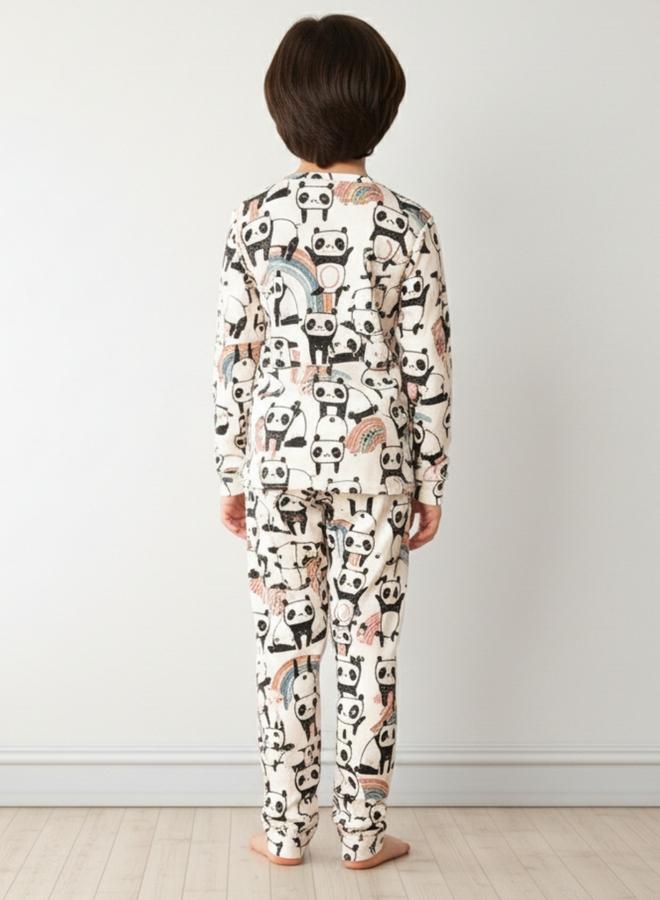 Anthrilo Boys White All-Over Panda Print Long Sleeve T-Shirt and Pyjama Set - Image 3