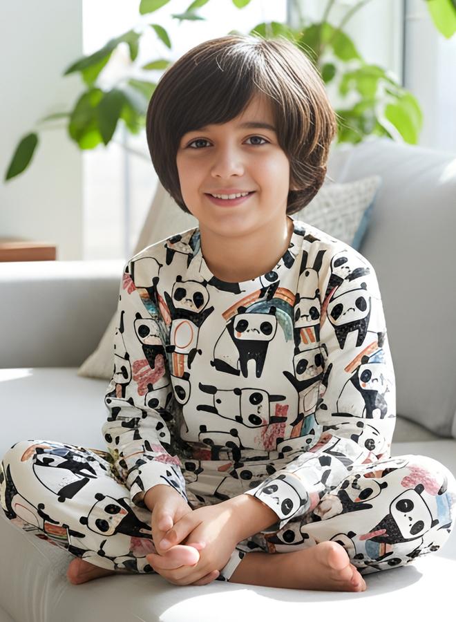 Anthrilo Boys White All-Over Panda Print Long Sleeve T-Shirt and Pyjama Set - Image 5