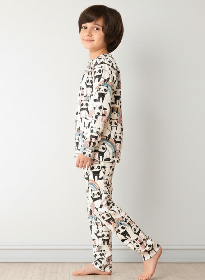 Anthrilo Boys White All-Over Panda Print Long Sleeve T-Shirt and Pyjama Set - Image 2