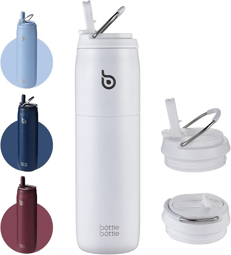 BOTTLE BOTTLE Stainless Steel Water Bottle with Straw and Lid, 32oz Vacuum Insulated Water Bottle Flask, Stay Cold for 24 Hrs, Hot for 12 Hrs, Leak-Proof Wide Mouth Sports water bottle, white… - Image 1