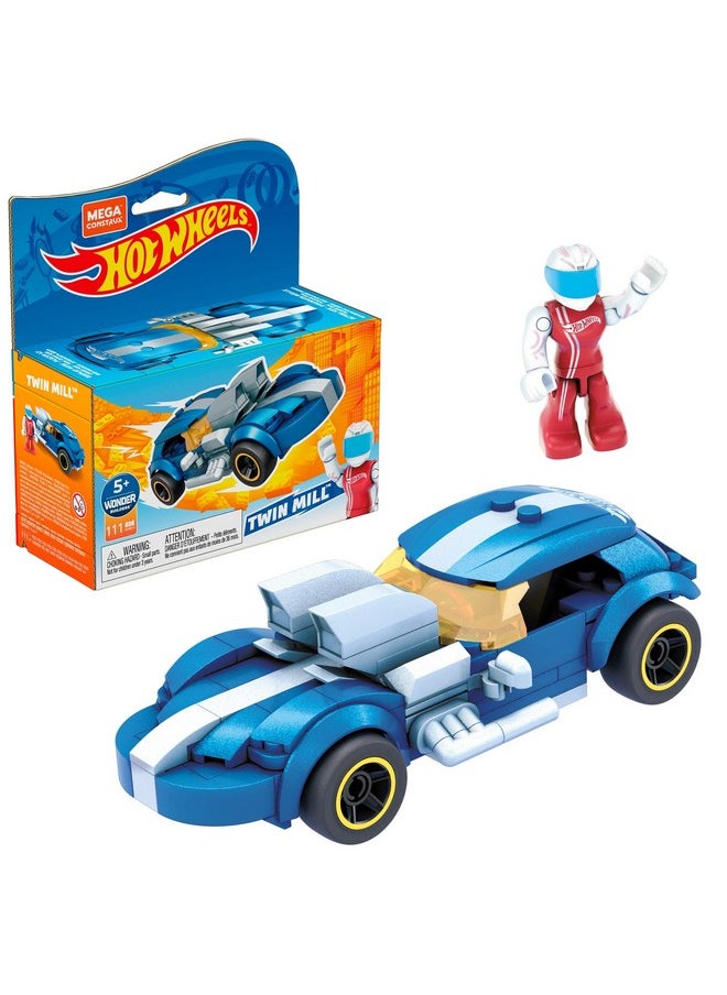 Mega Brands MEGA Construx Hot Wheels Race Car Building Toys Set, Twin Mill with 111 Pieces, 1 Micro Action Figure Driver, Blue, Kids Ages 5+ Years  - Image 1