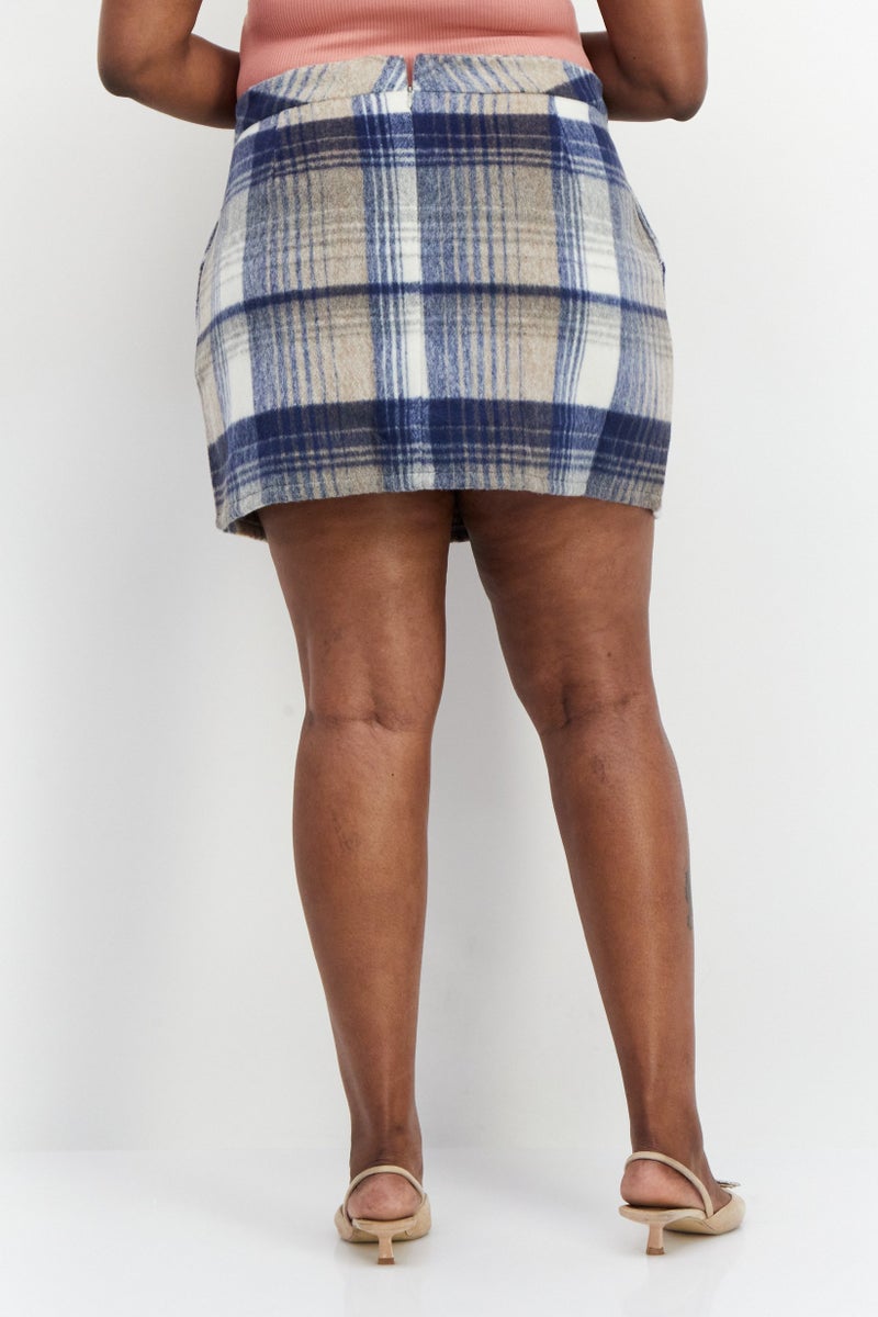 In the style Women Regular Fit Plaid Mini Skirt, Blue Combo - Image 2